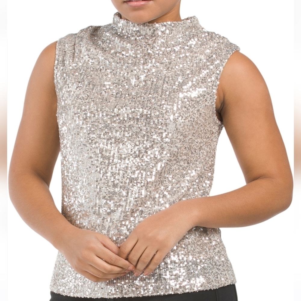 Cable and Gauge Draped Sequin Sleeveless Top